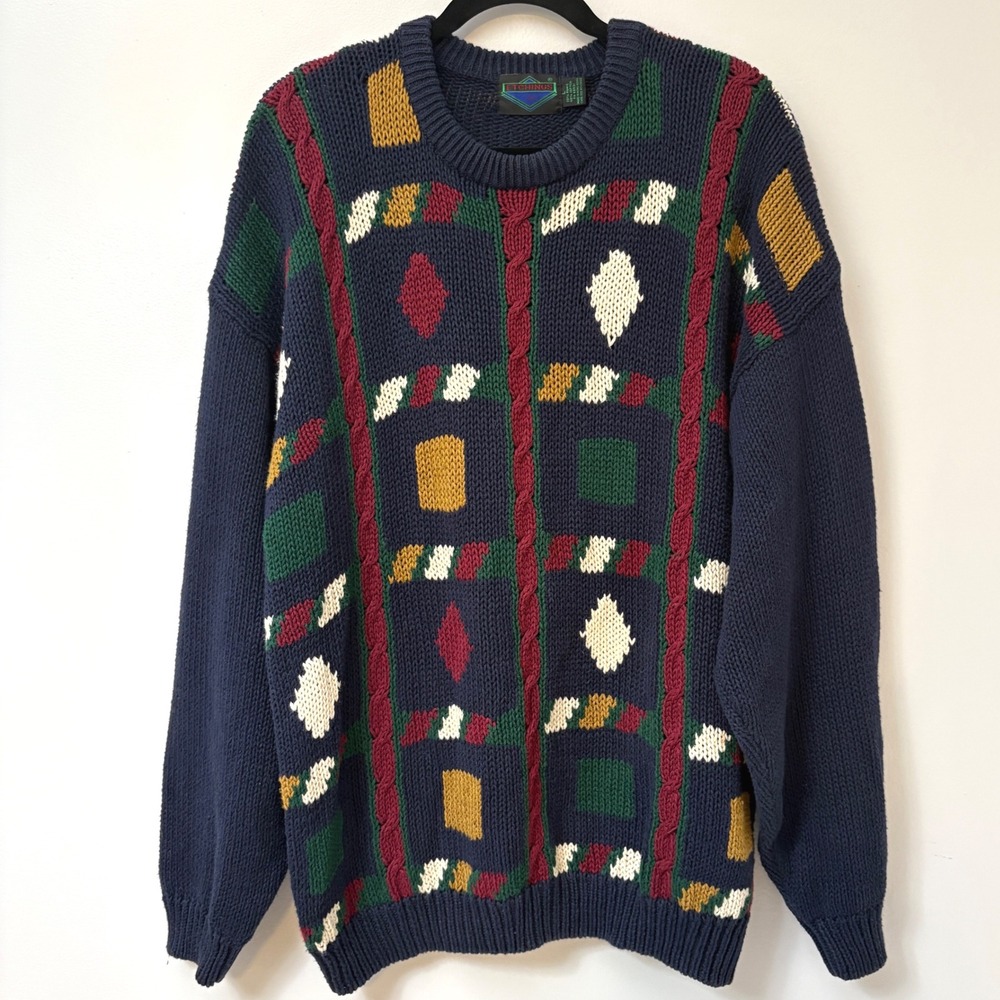 Vintage Etchings Sweater Mens Abstract Pattern Knit Pullover Ugly Sweater‎